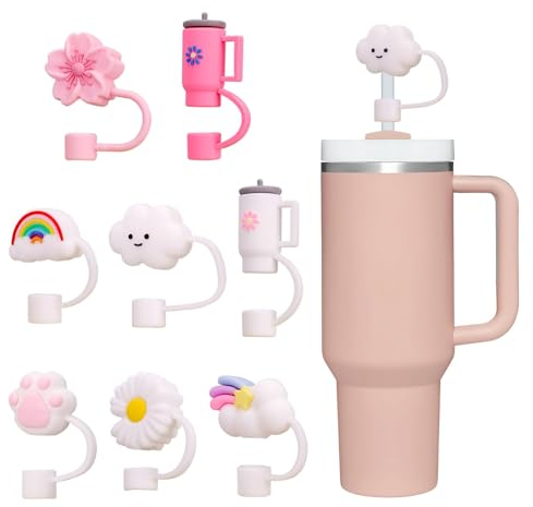GADITIEK Lot de 8 Couvercles de Paille Pour Tasse Stanley, 10 mm, Anti-poussière, en Silicone, Embouts de Paille Réutilisables pour Accessoires de Gobelet Stanley Cup (8 PCS Mélange de Couleurs)