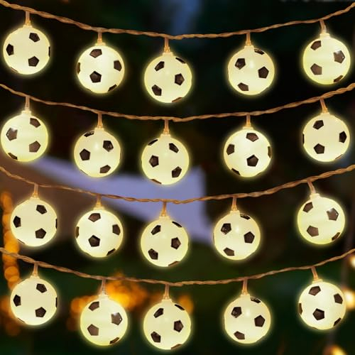 Shinybox Fußball Lampion Lichterkette, 3M 20LEDs Batteriebetriebene Lichterkette Dekoration, Fußball Fussball Europameisterschaft 2024, Fußball String Lichter für Weihnachten, Hochzeit, Mottoparty
