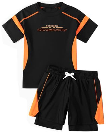 ACMEDE Jungen Kurzarm Badeanzüge Gr. 116/122/12/134/146/152 Kinder Zweiteiliger Badeanzug Schnelltrocknendes Schwimmanzug UPF 50+ UV Kurzarm Badeshirt 2-in-1 Badehose Badeshorts Schwimmanzug