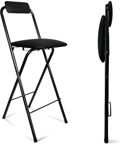 FATOLRD Klapphocker mit Rückenlehne, hoher faltbarer Barhocker, tragbarer Klapphocker, Höhe Barhocker, Leder, gepolstert, für Camping, Küche, Geschäft, Café (1, 74,9 cm)