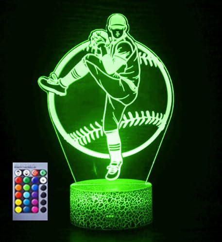 Jinson well 3D Baseball Lampe optische Illusion Nachtlicht, 16 Farbwechsel Tisch Schreibtisch Dekoration Lampen mit Acryl USB Kabel Spielzeug