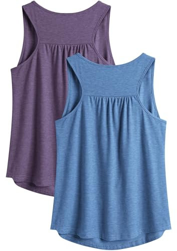 PINSPARK Sport Tank Top Damen Workout Tanktops Racerback Ärmellose Leichte Oberteile Sommer Sporttop Lauftop Yoga Gym Shirt Fitness Running Blau und Lila L