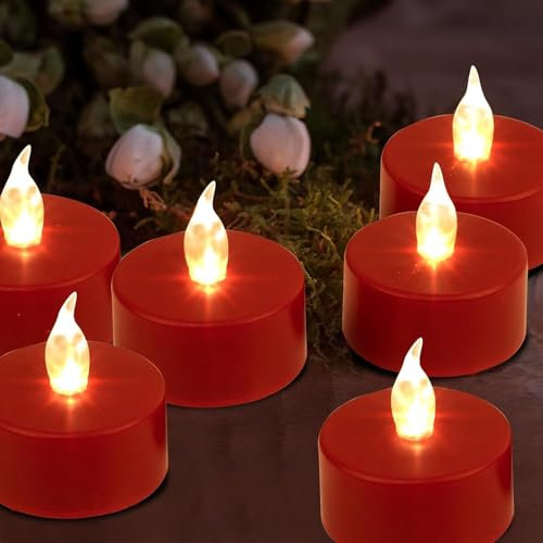 Nancia 100pack Batteriebetriebene flammenlose LED Teelichter Kerzen, realistische hell flackernde elektrische Teelichter Kerzen, Dose langlebig 200 Stunden Hochzeiten, Partys,Festivalsdekorieren rot