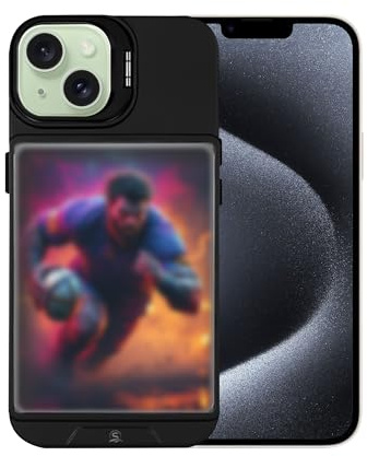 Topwrack Display Phone Case for iPhone 15 | Card Holder Cover with Built-in Camera Stand + 5 TCG/Photo Sleeves | Protective Display Case for Collectors (Black)