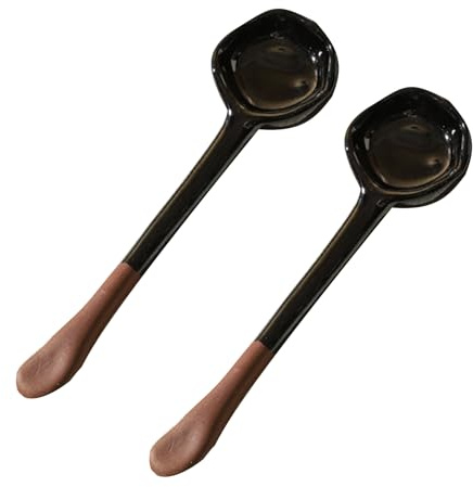Jarsense Cuillères à soupe Ramen en céramique – Louche noire rétro japonaise, lot de 2 pour Pho, Miso, céréales et sauces