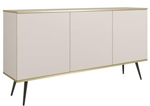 3E 3xE living.com Beige Kommode mit schwarzen Beinen und goldenen Elementen, 160x85x39 cm