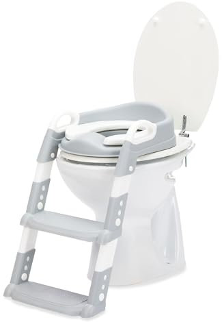 Fillikid Toilettentrainer Exklusiv | Toilettensitz mit Treppe für Kinder ab 24 Monaten | Höhenverstellbar, rutschfest & klappbar | Mit Haltegriffen & weichem Sitzpolster | Toilettentrainer