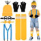 Cheloveer 6 STK Gelbe Kostüm Kinder set für cosplay,1Mütze 1Brille 1Schwarze Handschuhe 1Paar Gestreifte Socken 1 Hosenträger 1Gelbe Fliege，Karneval Halloween Partykostümzubehör
