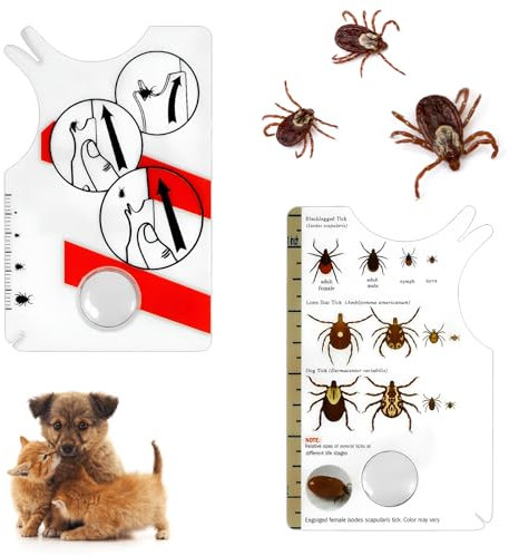 2 biglietti per zecche, con lente d'ingrandimento, biglietto di zecche per cani, adatto per cani e gatti a casa, rimuove rapidamente e delicatamente le zecche da animali domestici o persone