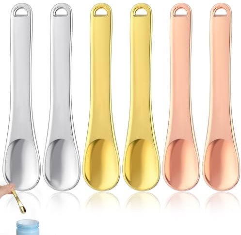 6 Stück Spatel Kosmetik, Metall Kosmetikspatel Kleine Cremespatel Mini Makeup Löffel Applikator Hautpflege Kosmetik Löffel Kosmetikspachtel für Creme Gesichtscreme Lotionen (Silber Roségold Gold)