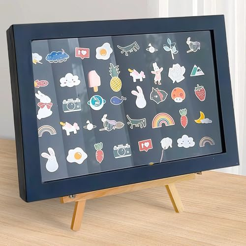 WIYETY Anstecknadel Vitrine mit Ständer: Präsentationsboxen Emaille Pin Display Schattenbox, Brosche Schmuck Aufbewahrungsboxfür Anstecknadeln Sammlernadeln Medaillen(Schwarz, 28*20*4.8CM)