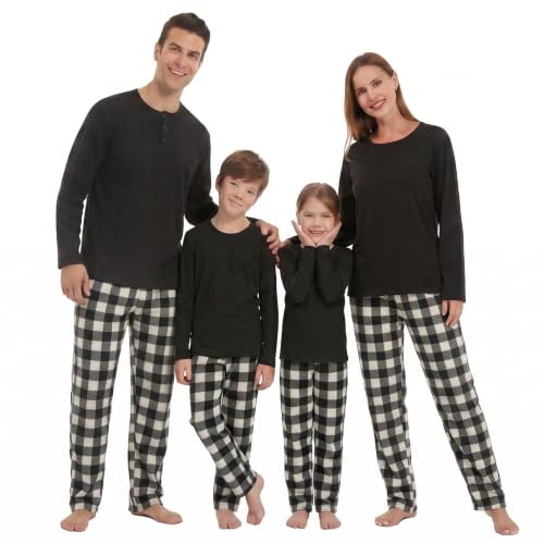 YUSHOW Set di pigiami abbinati per la famiglia, in pile ultra morbido a quadri, abbigliamento da casa abbinato pigiama natalizio per la famiglia, abbigliamento da notte per donne, uomini, bambini