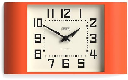 NEWGATE® Metro Uhr | Retro-Wanduhr | 42cm breit | Orange | Mid-Century-Stil für Küche, Wohnzimmer oder Büro