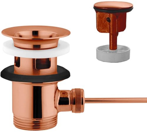 Schläfer 40510310 | Bonde lavabo universelle 1 1/4″ avec tirette | Garniture de vidage en laiton cuivre pour vasques avec trop-plein | Filtre anti-cheveux amovible | Montage sans outil rapide