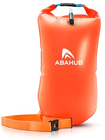 Abahub Schwimmboje mit Trockensack Aufblasbar Wasserdicht Dry Bag Schwimmhilfe Boje mit Alarmpfeife für Schwimmer Pull Buoy Erwachsene in Freiwasser Open Water Pool 15L Orange