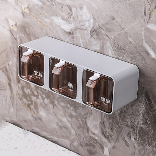 Rulaikeji Wall Mouted Seasoig Box, Gewürz Cotaiers Mit Spoo, Seasoig Cotaiers Mit Etiketten, Gewürzboxen Für Kitche, Gewürz Cotaiers, Für Store Spices, Seasoigs, Zucker, Gray (Three Grids)