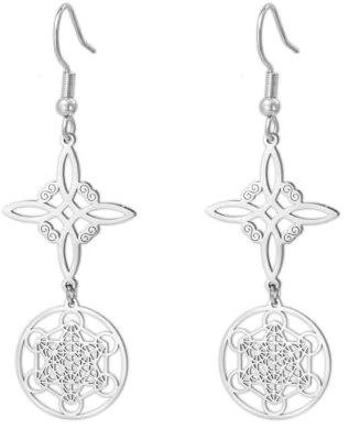 Metatron-Würfel Hexen-Knoten-Ohrringe Keltische Triquetra Dreifaltigkeit Nudo De Bruja Heilige Geometrie Wicca-Siegel des Erzengels Talisman-Schmuck Irische Geschenke für Frauen