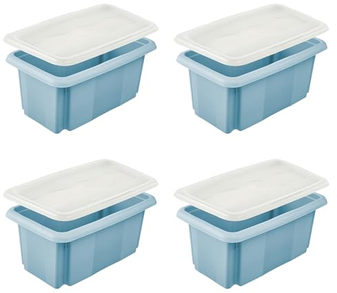 keeeper emil 4x Aufbewahrungsbox mit Dreh-/Stapelsystem, inkl. Deckel emilia, 7 l, Nordic Blue
