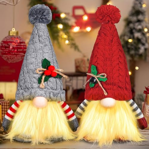 MTINRNI 2 Stück Wichtel Figuren Set,weihnachtswichtel Figuren mit Licht,wichtel Kuscheltier,weihnachtswichtel groß,beleuchtete weihnachtsdeko, für weihnachtsdeko tischdeko.(14.5 * 31CM)