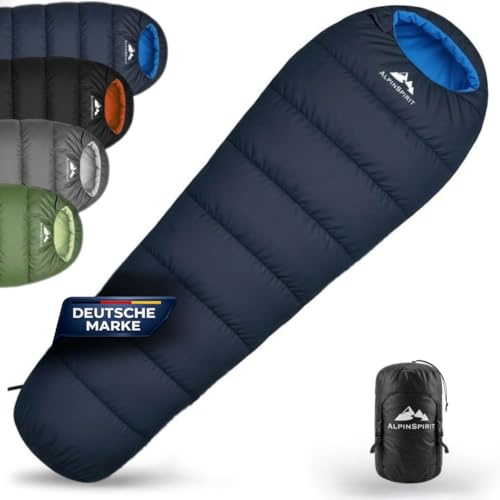 AlpinSpirit Schlafsack [20x30cm Packamaß] 3 Jahreszeiten Sommer & Winter, kleines Packmaß, Komfort, 210x75 cm, leicht & kompakt für Outdoor, Camping, Hiking & Festival, Mumienschlafsack, Ultraleicht