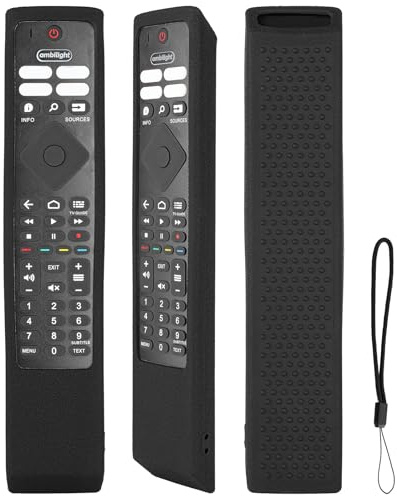 Coque Télécommande en Silicone Compatible avec Philips HR45B-GJ01 HR45B-GJ06 YKF474-B013 BRC0984501 398GM10BEPHNR041SY TV Télécommande Coque Protectrice à l'épreuve des Chocs avec Une Lanyard(Noir)