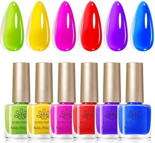 Born Pretty Nagellack Set Schnelltrocknend Ice Jelly Neon - 6 Colors Grün Hellgelb Leuchtrosé Rot Lila Königsblau Nagellack Ohne UV Lampe