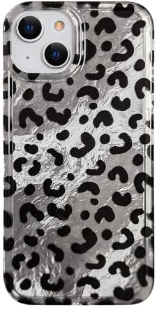 xoniery for iPhone 14 iPhone 13 Case with Cute Cheetah Leopard Print Pattern Aesthetic Design Case Soft Glitter Shiny TPU Shockproof Protective Bumper Phone Cover for Women Girls - Black