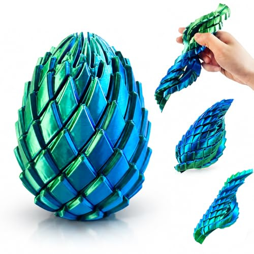 Dubydu 3D Printed Dragon Egg Fidget Toy, Morphslime Liquid-Like Stress Relief Ball, Sensory Twist Fidget Egg with Flowing Effect, Stress Relief Focus Desk Toy, Work & Travel, Cool Gadget Gift (Green)