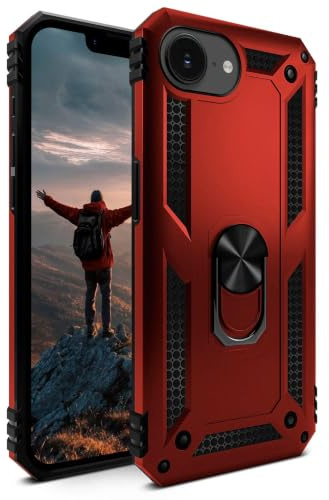 ONEFLOW für iPhone 17e Hülle mit Handygriff Ständer, Outdoor Schutzhülle stoßfest Panzerhülle mit Kameraschutz, Handyhülle Hybrid TPU Case, Titan Cover, matt Rot