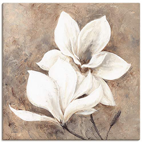 ARTLAND Wanddeko Leinwand Bilder Wandbild 70x70 cm Magnolie Blumen Blüten Botanik Shabby Chic Landhausstil T4IQ