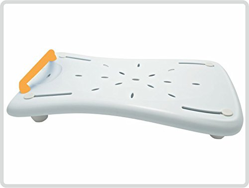 Badewannenbrett Badewannensitz Wannensitz (75 cm lang) mit Seifenablage und mit orangem Griff