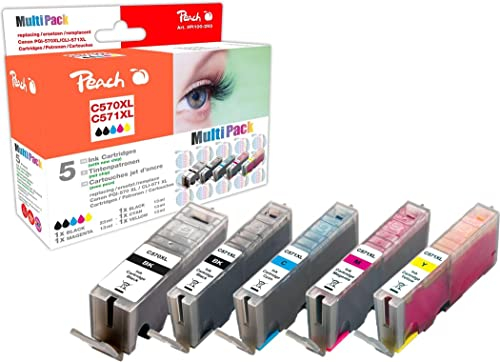 Peach C570/571 Spar Pack Druckerpatronen XL (BK, PBK, C, M, Y) ersetzt Canon PGI-570XL, CLI-571XL für z.B. Canon Pixma TS 5050, Canon Pixma TS 5051, Canon Pixma MG 5750, Canon Pixma MG 6850