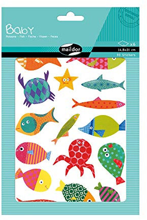 Maildor AE037O Packung Stickers Baby mit 6 Bögen in Format DIN A5, 14,8 x 21cm, ideal für Kinder ab 2 Jahren, 1 Pack, Fisch