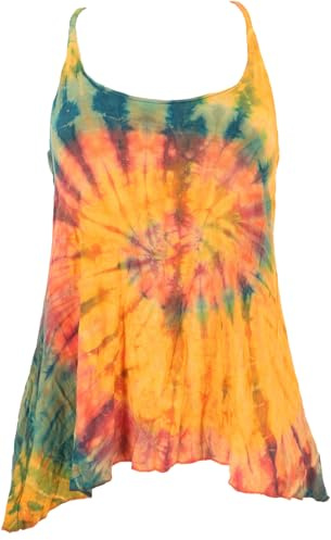 GURU SHOP Batik Top, Unikat lockeres Yogatop, elastisch, braun | Leichtes, lockerer Schnitt, einzigartiges Design, handwaschbar, ideal für warme Tage, 95% Viskose, 5% Elastan.