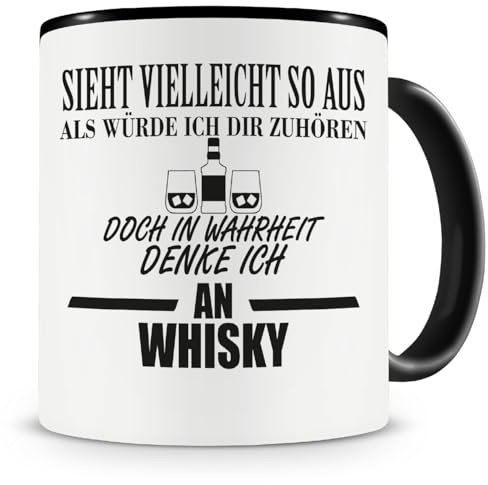 Samunshi® Ich denke an Whisky Tasse Kaffeetasse Teetasse Kaffeepott Kaffeebecher Becher 300ml schwarz