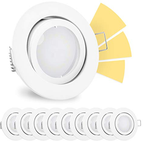 linovum 10 Stück fourSTEP Einbauspots LED schwenkbar dimmbar ohne Dimmer - LED GU10 5W warmweiß - Einbaustrahler weiß rund