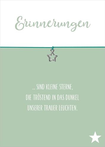 Glücksschmiedin - Erinnerungen Trost Geschenk, Wunscharmband in TÜRKIS mit silberfarbenem STERN-Anhänger und Beileidskarte, handgefertigt