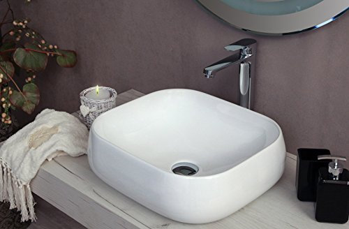 Yellowshop - Lavabo Da Appoggio Cm 45 x 40 Bacinella Lavandino Lavello In Ceramica Bianco Sanitari Bagno Design Moderno Modello Glam1