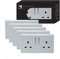 Trendi 2 Gang Raised Artistic Modern Glossy Screwless 13 Amp Single Pole with Chrome Switched UK Standard Electrical Double Wall Plug Socket in Platinum Silver (Pack of 5) - ART-SKT213LSI-P5