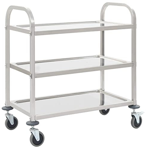 vidaXL Chariot de Cuisine à 3 Niveaux 87x45x83,5 cm Acier Inoxydable