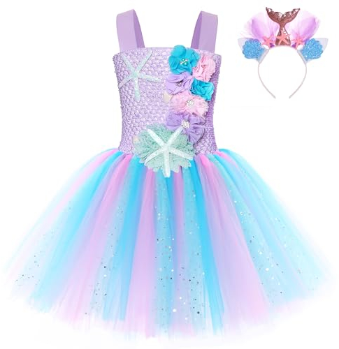 FONLAM Meerjungfrau Kleid Kostüm für Mädchen Prinzessin Kleid Karneval Tutu Tüll Geburtstage Party Festival (7-8 Jahre, Seestern)