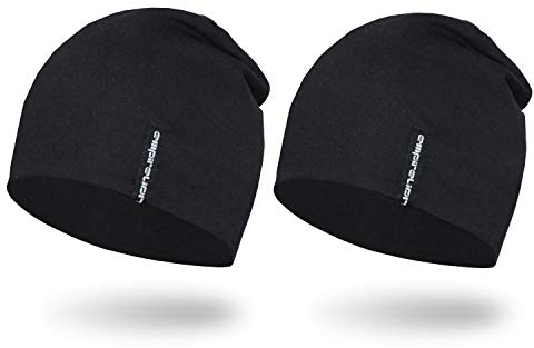 EMPIRELION 9 multifunktionale leichte Beanie-Mützen Running Skull Cap Radsport-Kappen Helmfutter Helm Unterziehmütze Schlaf Kappen für Herren Damen (Schwarz+Schwarz)