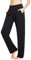 baleaf Damen Thermo Jogginghose Baumwolle Yogahose mit Taschen Geradem Bein Hose Sweathose Freizeithose Schwarz L
