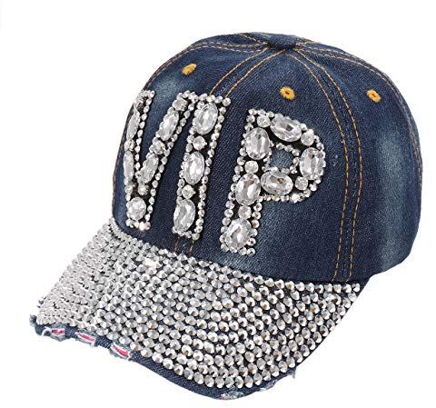 ZOLEAROPY Baseballkappe für Damen und Herren, Bling VIP USA, Nieten, Kristall, verstellbar, einfarbig, Vip, Medium