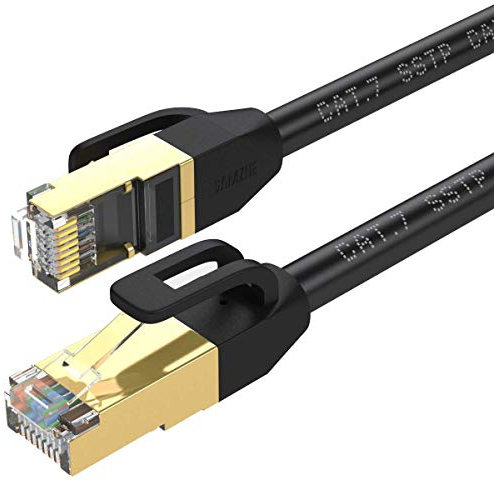 Cable Ethernet Cat7, cable de conexión Gigabit LAN de alta velocidad, 10 Gbps, chapado en oro, conector RJ45 para módem router panel de conexión ordenador portátil TV Box 2Pack 0.5M negro