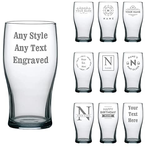 So Bespoke Personalised Engraved Pint Glass Your Text - Birthday Gift - for Him (Style 7)