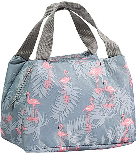 QXuan Sac Repas petit Sacs à Lunch Déjeuner isolés pour femme, travail, étudiante, enfant,sac fourre-tout isotherme pour pique-nique, portable et réutilisable (flamant gris)