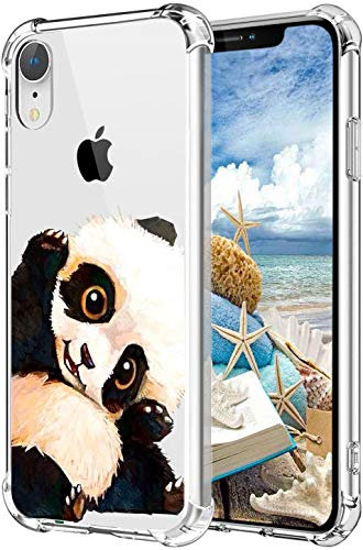 MAYCARI Cute Panda Case Clear for iPhone 7 Plus / 8 Plus, Art Animal Transparent Shockproof Hard PC Back + TPU Soft Bumper with Air Cushion Protective Phone Cover Panda Gift