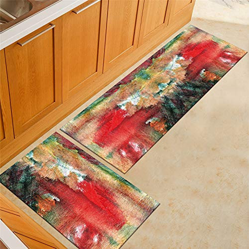 Tapis de Cuisine Imprimé Aquarelle Multicolore, Treer Antidérapant et Lavable en Machine Entrée Devant Evier Tapis de Sol Tapis pour Chambre à Coucher, Salon (Rouge,40x60cm)