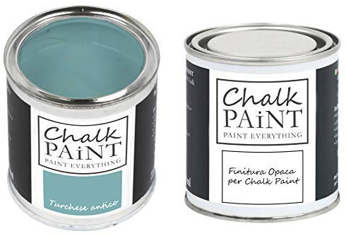 CHALK PAINT EVERYTHING Turchese Antico & FINITURA - Kit Pronto Vernicia e Proteggi (250 ml + 250 ml)